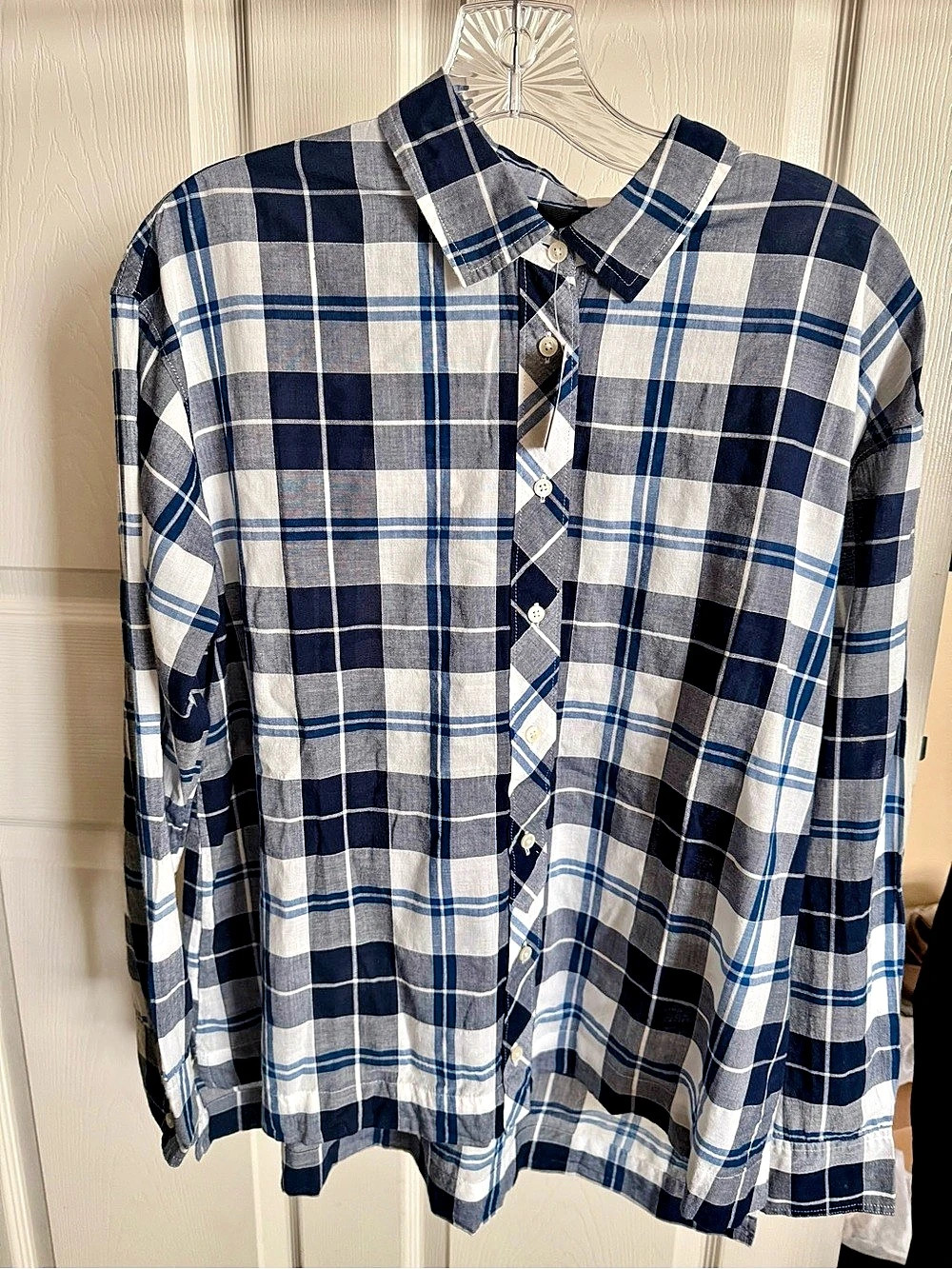 J.Crew Plaid Cotton Button Down in Blue & White Medium NWT